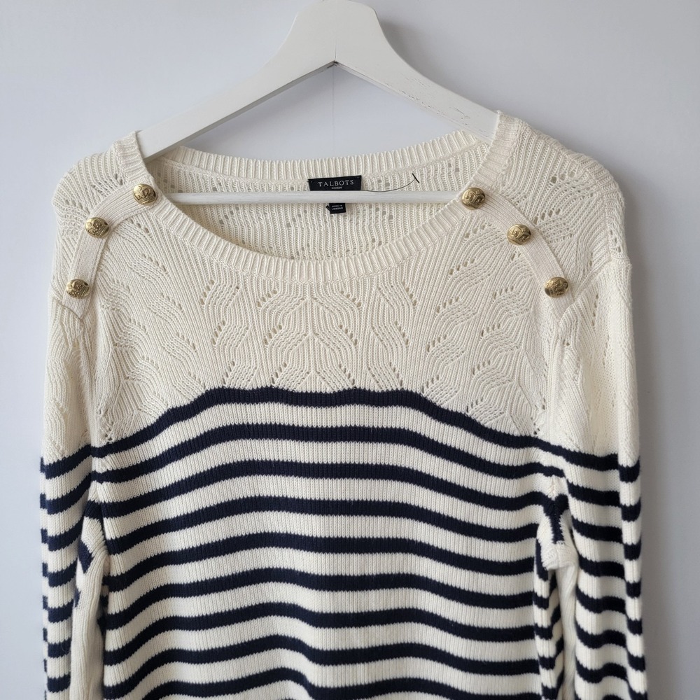 Talbots women's timeless Stripe Sweater size 2X Crew neck decorative buttons - Picture 3 of 8